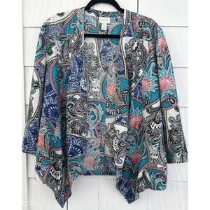 Chico's Women's 3 100% Linen Paisley Kimono Jacket Artsy Maximalist Quiet Luxury